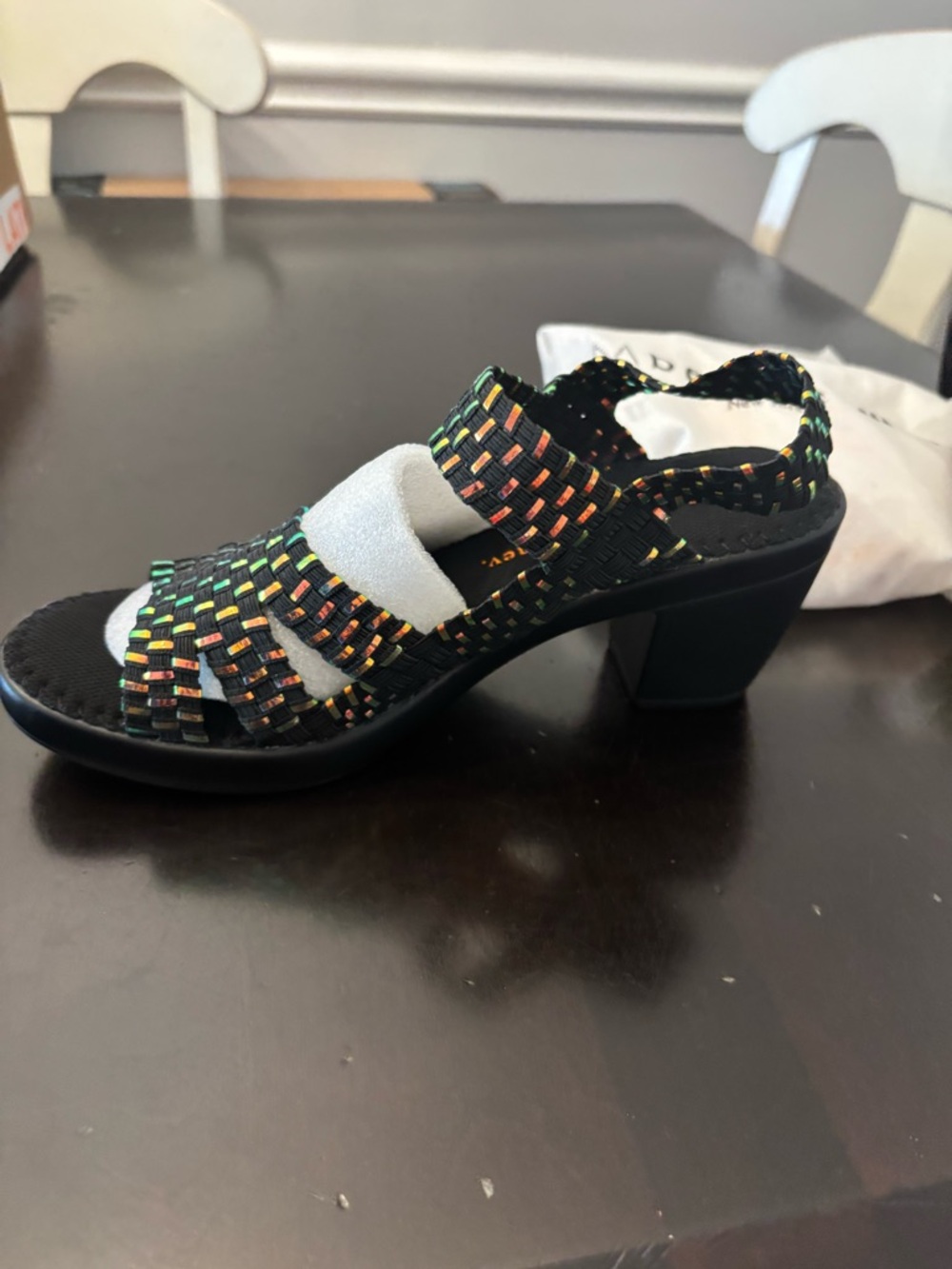 bernie mev. Black Woven Elastic Sandals with Multicolored Accents